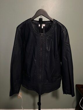 Christopher & Banks Navy Faux Leather Zip Jacket